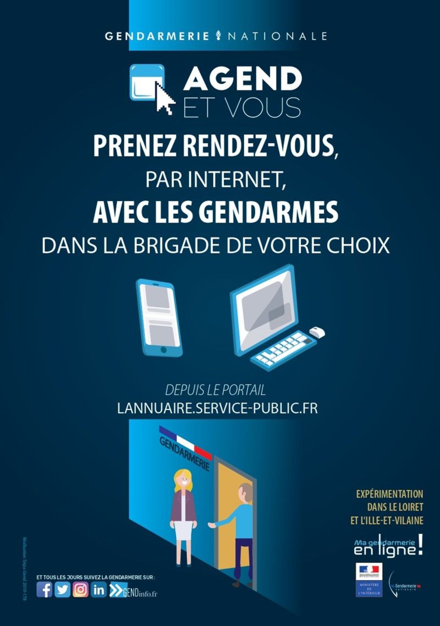 Ardoix - Affiche Agendetvous pour prendre rendez-vous par internet ave les gendarmes